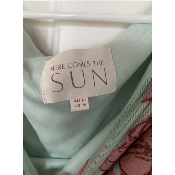 Mint Green and Pink Form-fitting Floral Maxi Dress with Leg Slit size M - Picture 5 of 6